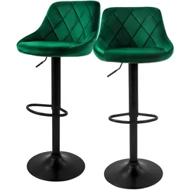ML-Design Barhocker 2Er Set aus Samt Grün Gepolsterter mit Rückenlehne Fußstütze
