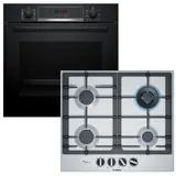 Bosch Backofen-Set Pyrolyse 3D-Heißluft + Gas-Kochfeld rahmenlos autark 60cm