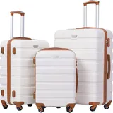 LuxusKollektion Hartschalen-Koffer Trolley Set Weiß/Braun TSA-Schloss 4 Rollen