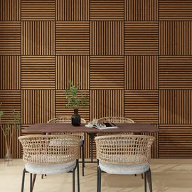 [neu.holz] Akustik-Wandpaneel Vang Teakoptik 4 St. 60 x 60 cm