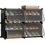 EUGAD Schuhbox (8 St), Schuhorganizer Schuhregal Kunststoff, mit Haken schwarz 80 cm x 60 cm x 30 cm