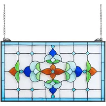 Vevor Buntglasfensterpaneel (664 x 402 mm) hängendes Buntglas mit Kette, Buntglas im Tiffany-Stil zum Aufhängen, traditionelles rechteckiges Vintage-Kunsthandwerk Fensterdekor für Küche & Kirchen