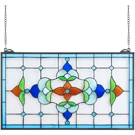 Vevor Buntglasfensterpaneel (664 x 402 mm) hängendes Buntglas mit Kette, Buntglas im Tiffany-Stil zum Aufhängen, traditionelles rechteckiges Vintage-Kunsthandwerk Fensterdekor für Küche & Kirchen