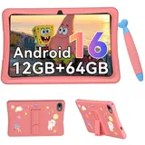 VekfulPC Kinder Tablet 10,1", Android 16, 12GB+64GB, 5000mAh, WiFi, GMS, Robuste Hülle, Kinder-Modus, Lern- und Spieltablet, Eltern-Kontrolle, Rosa - Rosa