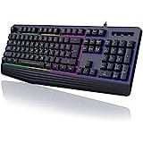 Gaming Tastatur PC, PS4 Tastatur USB, Regenbogen Beleuchtete Tastatur LED, Langlebig, Ergonomisch, Wasserdicht, Leise Tasten, Gaming Keyboard ideal für PC Mac Xbox PS4 Gamer|Büro(Deutsches Layout)