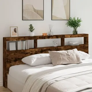 Festnight LED Bett Kopfteil mit Stauraum Regal 220x17x102 cm Bettkopfteil Holz Bettrückwand Headboard for Bed Kopfteil mit Ablagen Kopfteil Kopfenden Bett Rückwand mit Led Beleuchtung