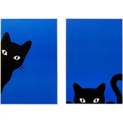 Bild mit Rahmen KARE DESIGN "Gerahmtes Bild Ciao Gatto (2/Set)", blau (farbe bild(er): blau), B:40cm H:60cm T:3cm, Bilder