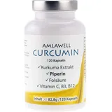 AMLAWELL Curcumin Kapseln – 120 Kapseln Kurkuma mit Piperin, Folsäure, Vitamin B12, Vitamin B3