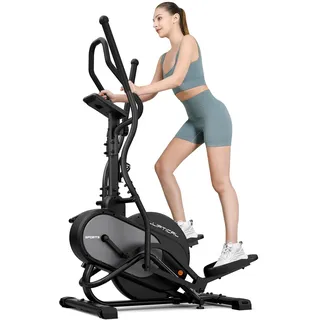 THERUN Crosstrainer für zuhause, 3-in-1 Cardio Stepper Ellipsentrainer, Ultraleise Magnetisch Crosstrainer mit 16 Widerstandsstufen, 8 kg Schwungrad, Pulssensor, 45°-Kletterschrittbewegung (Grau)