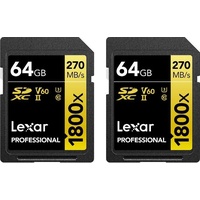 Lexar Professional SDXC-Speicherkarte, 1800 x 64 GB, UHS-II U3, 2 Stück