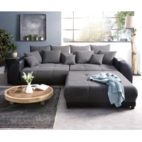 DELIFE Big-Sofa »Violetta«, Schwarz 310x135 cm inklusive Hocker und Kissen Big-Sofa schwarz