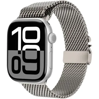 Titan Armband für Apple Watch Ultra 3/2/1 49mm, Neues Design-Verschluss Titan Milanaise Armand für Apple Watch Armband 49mm 46mm 45mm 44mm 42mm(Serie 3 2 1), Series 11/10/9/8/7/6/5/4/3/2/1/SE