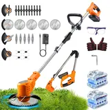 Grenintol Akku Rasentrimmer mit Akku, Rasentrimmer mit Akku 21V, Akku Freischneider mit 2×2000mAh Akku, Rasenkantenschneider mit 4 Messertypen, 850W für Garten, Rasen, Unkraut & Gestrüpp