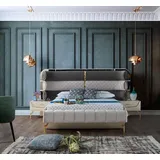 JVmoebel Schlafzimmer-Set Schlafzimmer Komplettset Designer Schlafzimmermöbel Set, (1-tlg., 3tlg Set(Bett +2x Nachttische) 4069424723984(Celmo), Made in Europa weiß
