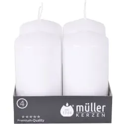 Müller Kerzen Stumpenkerze, weiß 2400904882 , 1 Packung = 4 Stück, (Ø x H): 48 x 90 mm