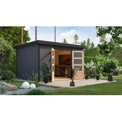 Gartenhaus KARIBU "Pluto 7 B", terragrau, schwarz, ohne Fußboden, ohne Rück- und Seitenwand, ohne Dacheindeckung, Holz, Stahl, Gartenhäuser, aus hochwertigen Materialien