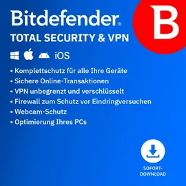 BitDefender Total Security & Premium VPN 2025 3 Geräte 1 Jahr ESD