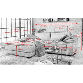 KAWOLA Ecksofa motorischer Relaxfunktion LOLA Dunkelgrün Webstoff Relaxfunktion