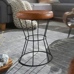 Kadima Design Industrial Sitzhocker, Sicherer Sitzkomfort in extravagantem Echtleder. 35x35x48 cm