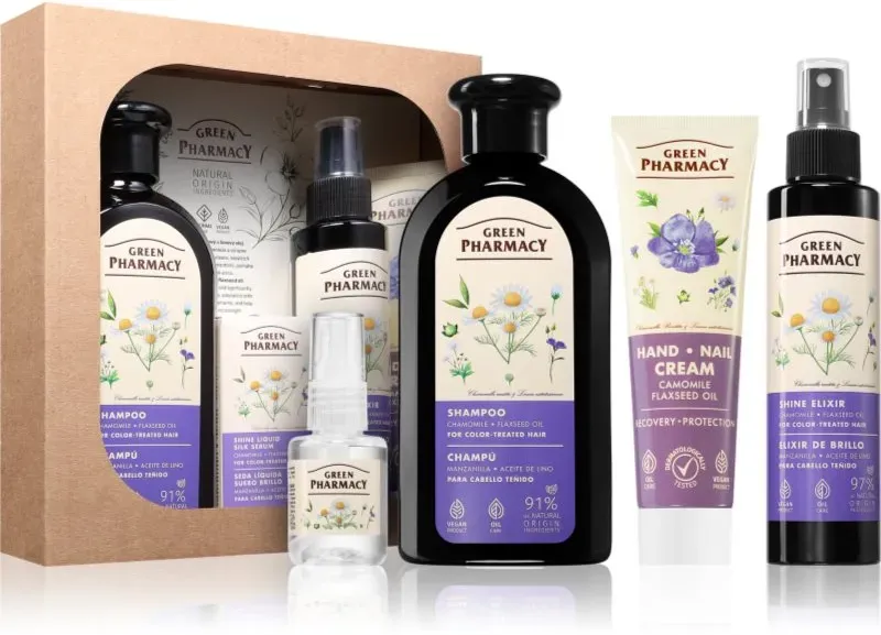 Green Pharmacy Chamomile & Flaxseed oil Set Geschenkset für gefärbtes Haar