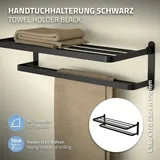 ML-Design Handtuchhalter ohne Bohren, 58 cm Handtuchstange selbstklebend, Schwarz, Aluminium, Handtuchregal zur Wandmontage für Badezimmer, 90°Klappbar,