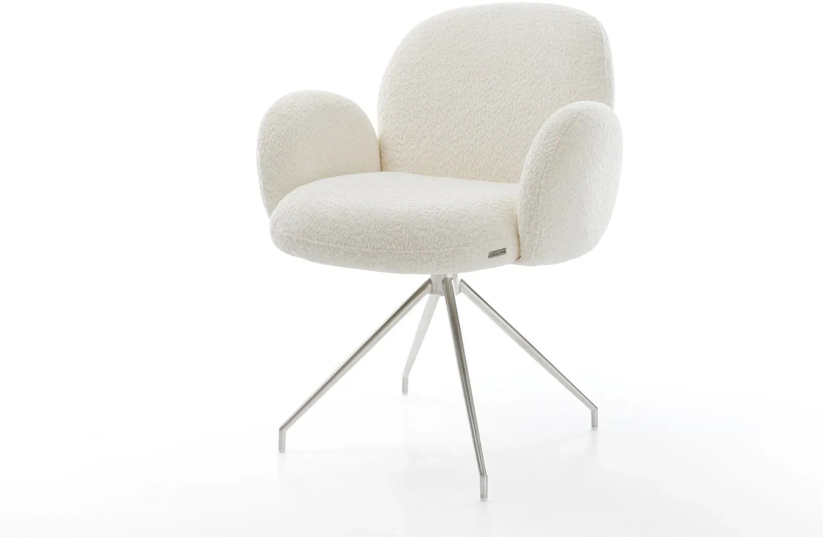 DELIFE Chaise-pivotante Nube-Flex avec accoudoirs bouclé blanc pied croisé conique acier inoxydable ressorts ensachés pivote sur 180°, Chaises de salle à manger