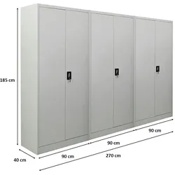 PROREGAL Mega Deal 3x Flügeltürenschrank ELEPHANT | HxBxT 185x90x40cm | 4 Fachböden | Lichtgrau | Metallschrank abschließbar Büroschrank