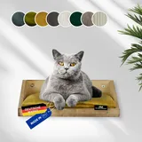 Rohrschneider Katzentreppe Wand | Made in EU | Kletterwand Katzen | aus Kiefernholz | belastbar bis 30 kg | geflammt | B 40 x T 28 x H 15 cm (waschbares Kissen Samt Fresh, senf)