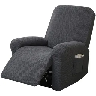 OUGPIU 4-Teilig All-Inclusive Sesselbezug,Sesselschoner für Fernsehsessel,Stretchhusse für Relaxsessel, Sesselschoner für Relaxsessel,Stretch Sessel Überzug mit Taschen (Dunkelgrau)