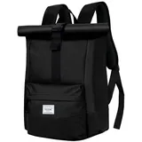 Mofut Schulrucksack Rucksack Damen Herren Tagesrucksack mit Laptopfach & Anti Diebstahl, Modern Rolltop Rucksack Daypack, Wasserdichter - Schwarz