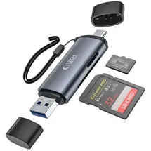 techprotect Tech-Protect UltraBoost SD-/Micro-SD-Kartenleser mit USB-C-/USB-A-Anschlüssen – Grau
