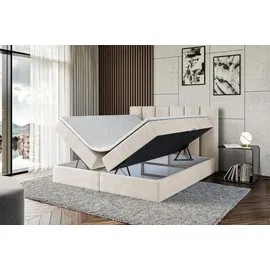 altdecor Boxspringbett mit Matratze und Topper, Polsterbett mit Bettkasten, Bett mit Stauraum H3-Matratze, Doppelbett, Springboxbett - BOXI1-140x200 - Beige Samt