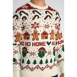 Lindbergh Weihnachtspullover mit Intarsien Muster Weiß M