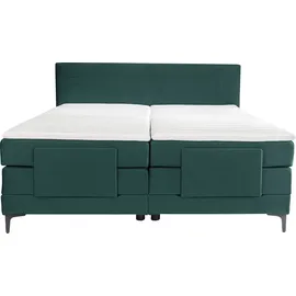 Alina Boxspringbett ALINA "Powell", grün (opalgrün dmo 123), B:192cm L:212cm, Samt DMO (100% Polyester), Komplettbetten, Boxspringbett, inkl. Motor, Matratze und Topper, in unterschiedlichen Ausführungen