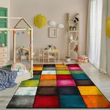 Paco Home Teppich Wohnzimmer Kurzflor 3d Retro Modern Grau Gelb Rot Grün 160x230 cm,