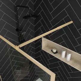 Marwell Walk In Dusche 200x120 cm Marwell Duschwand Golden Frame 6mm Sicherheitsglas gold Aluminiumrahmen mit Haltearm