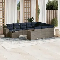 vidaXL Gartensofa-Set 11-tlg. grau Polyrattan