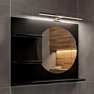 Badspiegel Rund 40 cm mit Beleuchtung 4000 K IP44 Schwarz H:50 x B: 60 cm - Badezimmer Spiegel mit Ablagen und LED Chrom Gehäuse - Spiegel Rechts - Schwarz