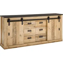Home Affaire Sideboard HOME AFFAIRE "SHERWOOD", braun (old style hell dekor), B:201cm H:91cm T:43cm, Sideboards, Sideboard, modernes Holz Dekor, mit Scheunentorbeschlag aus Metall, Breite 201 cm