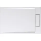 doporro Duschtasse Duschwanne 70x80x4 flach Mineralguss in Weiß DIN-Anschlüsse für bodengleiche Montage geeignet Geoma04