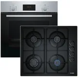 Bosch Backofen HBF114ESO mit Gas-Kochfeld POP6B6B10 - autark, 60cm
