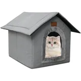 Mineup Katzenhaus Für Draußen Winterfest, Katzenhaus Outdoor, Wetterfester Katzenhöhle Haustierhaus mit Plüschkissen, Outdoor Hundehöhle, Faltbares Katzenhau für Streuner Haustiere, 35x30x35cm