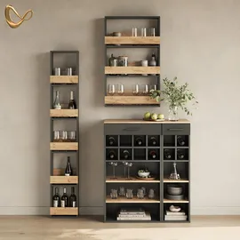 livinity® Weinregal 30 x 180 cm Goldkraft Eiche/Anthrazit