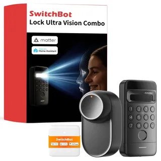 SwitchBot WLAN Smart Lock Ultra mit Keypad Vision, 3D-Gesichts-/Fingerabdruckerkennung, Elektronisches Türschloss mit Aufladbarem Akku, Öffnen per Gesicht, Fingerprint, Code, Alexa, unterstützt Matter