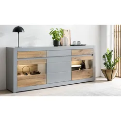 Furn.Design Sideboard in Platingrau matt und Zinneiche Wohn- und Esszimmer Kommode 217 x 90 cm Tamaris