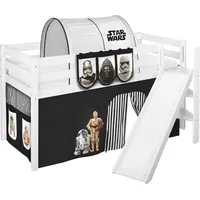 Spielbett JELLE 90 x 200 cm Star Wars Schwarz - Hochbett LILOKIDS - Weiß - mit schräger Rutsche und Vorhang - Weiß/Schwarz