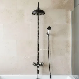 PaulGurkes Duschsystem Aufputz Schwarz Nostalgie Retro Brausegarnitur