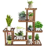 Ejoyous Blumenregal Blumentreppe Holz mit Pflanzenregal, 5-schichtiger Blumenständer aus hochwertiger Kiefernholz für Innen-Balkon Wohzimmer Outdoor Garten Blumenständer