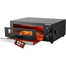 Vevor elektrischer Pizzaofen, 30 cm Tischpizzaofen 25-300 °C, 1450 W, Pizzaofen mit Zeit- und Temperaturregelung & zwei Heizrohren, Grillrost, für Küche und Gastronomie