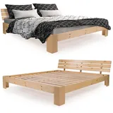 Sanzaro Holzbett 140 x 200 cm - Massivholz Bett Kiefer Doppelbett Balkenbett Bettgestell Bettrahmen Lattenrost, Natur